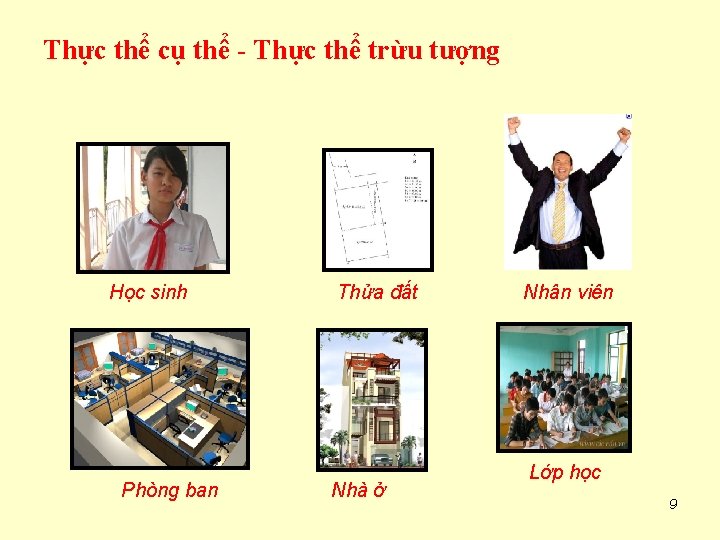 Thực thể cụ thể - Thực thể trừu tượng Học sinh Phòng ban Thửa