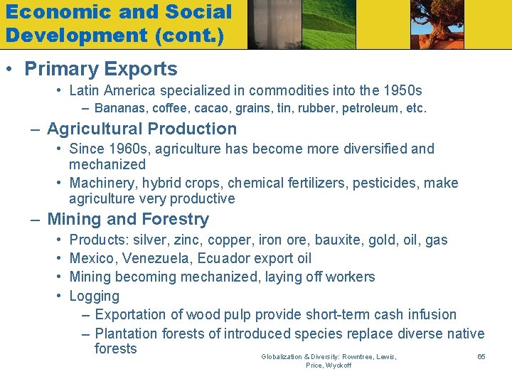 Economic and Social Development (cont. ) • Primary Exports • Latin America specialized in