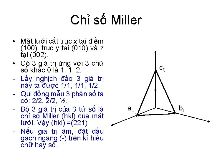 Chỉ số Miller • Mặt lưới cắt trục x tại điểm (100), trục y