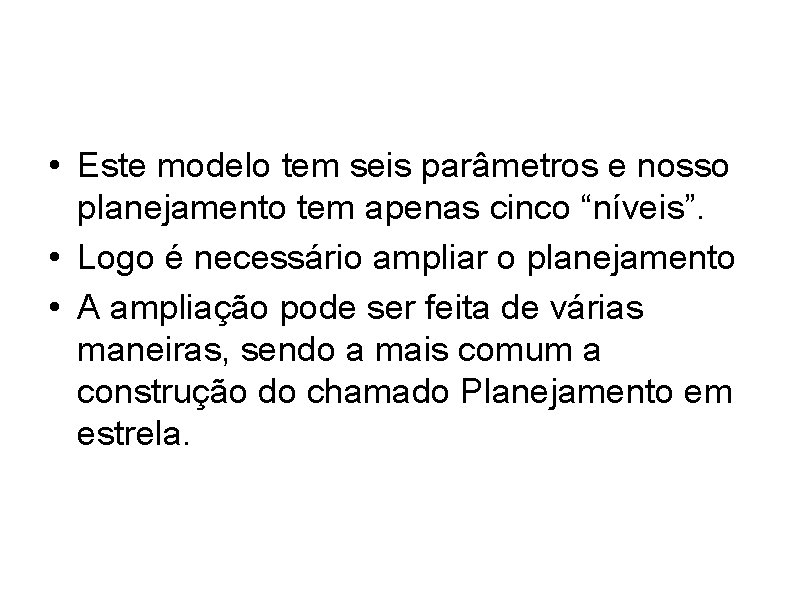  • Este modelo tem seis parâmetros e nosso planejamento tem apenas cinco “níveis”.