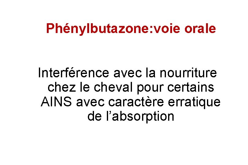 Phénylbutazone: voie orale Interférence avec la nourriture chez le cheval pour certains AINS avec