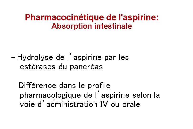Pharmacocinétique de l'aspirine: Absorption intestinale - Hydrolyse de l’aspirine par les estérases du pancréas