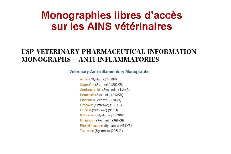 Monographies libres d’accès sur les AINS vétérinaires 