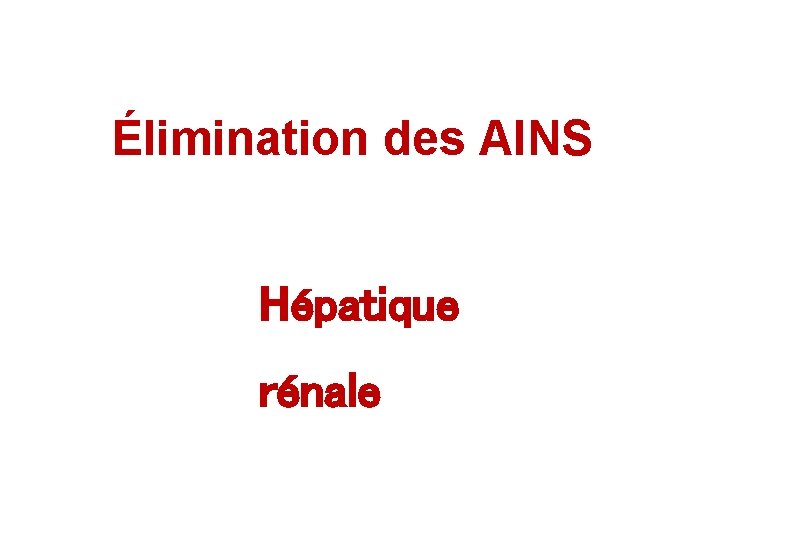 Élimination des AINS Hépatique rénale 