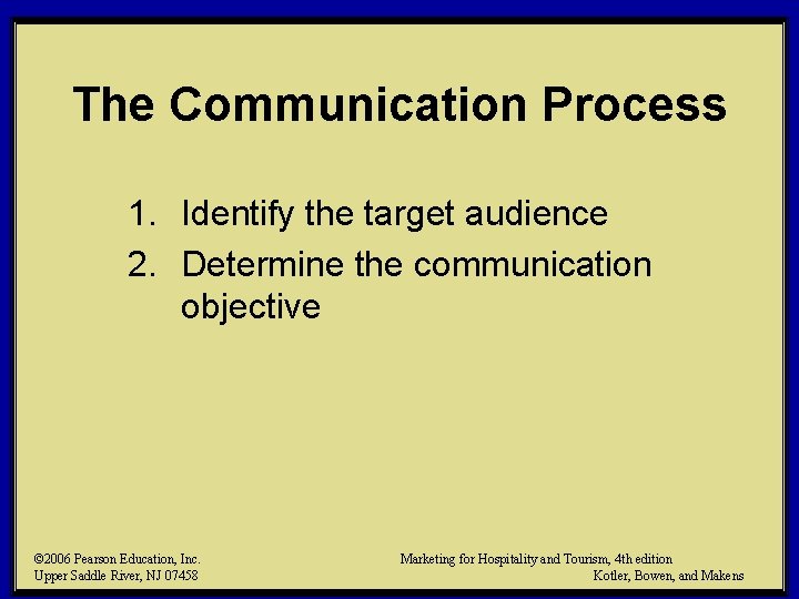 The Communication Process 1. Identify the target audience 2. Determine the communication objective ©