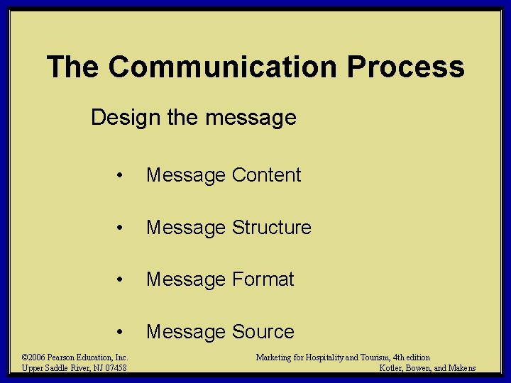 The Communication Process Design the message • Message Content • Message Structure • Message