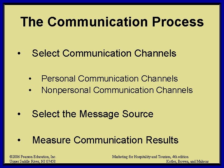 The Communication Process • Select Communication Channels • • Personal Communication Channels Nonpersonal Communication