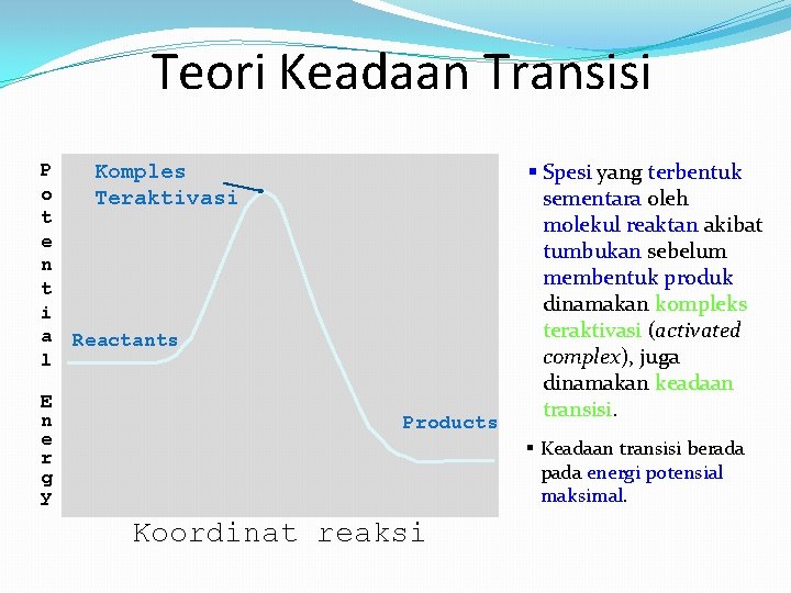 Teori Keadaan Transisi P o t e n t i a l E n