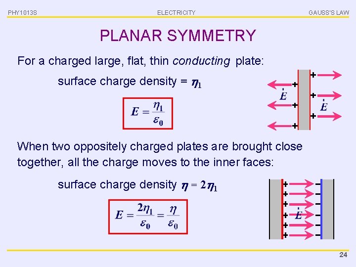 PHY 1013 S ELECTRICITY GAUSS’S LAW PLANAR SYMMETRY For a charged large, flat, thin
