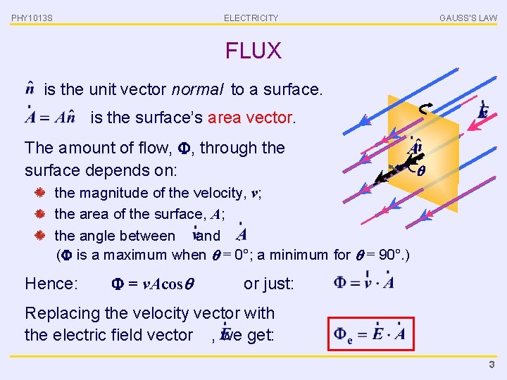 PHY 1013 S ELECTRICITY GAUSS’S LAW FLUX is the unit vector normal to a