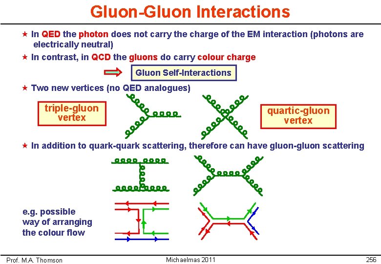 Gluon-Gluon Interactions « In QED the photon does not carry the charge of the