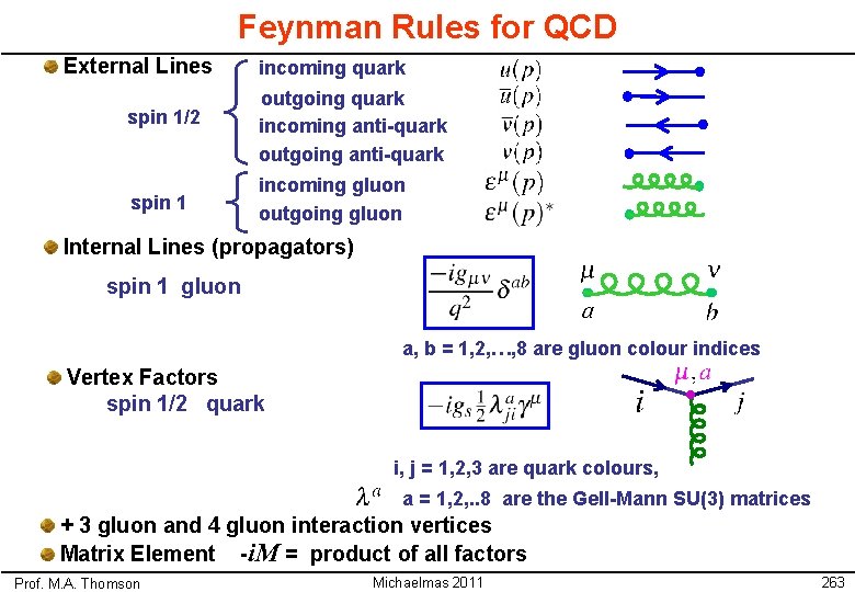 Feynman Rules for QCD External Lines incoming quark spin 1/2 outgoing quark incoming anti-quark