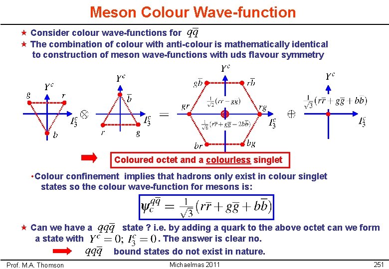 Meson Colour Wave-function « Consider colour wave-functions for « The combination of colour with