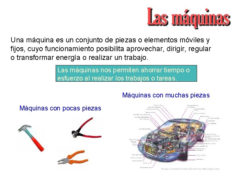 Una máquina es un conjunto de piezas o elementos móviles y fijos, cuyo funcionamiento