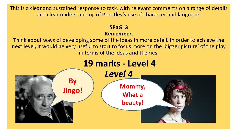 This is a clear and sustained response to task, with relevant comments on a This is a clear and sustained response to task, with relevant comments on a