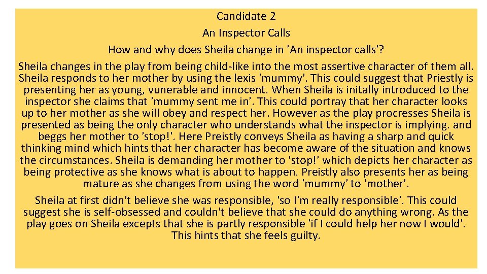 An Inspector Calls Specimen Question and student exemplars