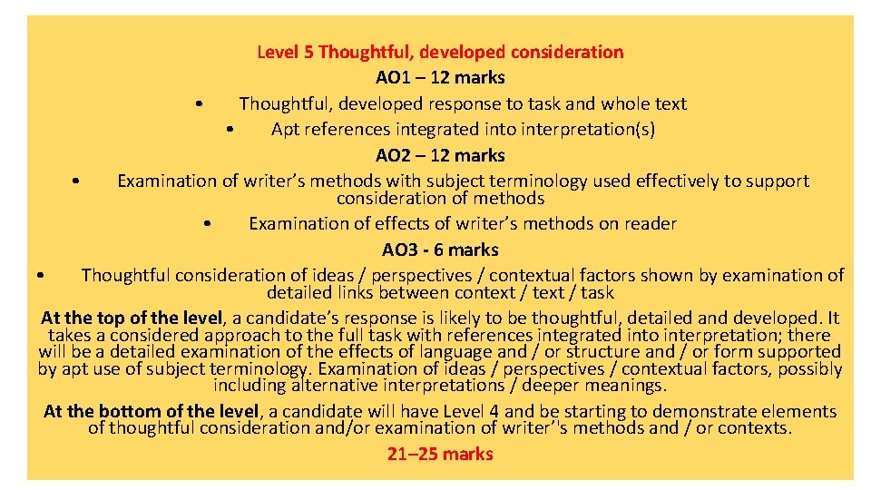 Level 5 Thoughtful, developed consideration AO 1 – 12 marks • Thoughtful, developed response Level 5 Thoughtful, developed consideration AO 1 – 12 marks • Thoughtful, developed response