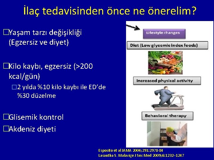 İlaç tedavisinden önce ne önerelim? �Yaşam tarzı değişikliği (Egzersiz ve diyet) �Kilo kaybı, egzersiz