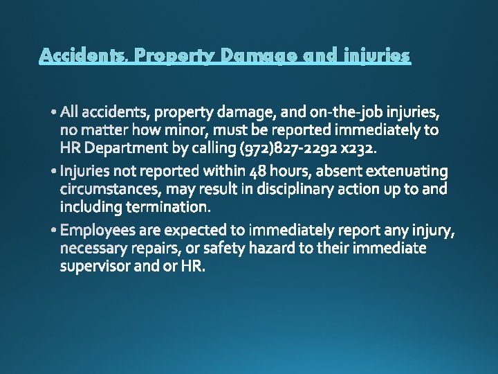 Accidents, Property Damage and injuries 