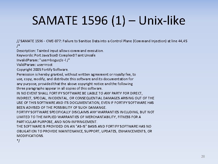 SAMATE 1596 (1) – Unix-like // SAMATE 1596 - CWE-077: Failure to Sanitize Data