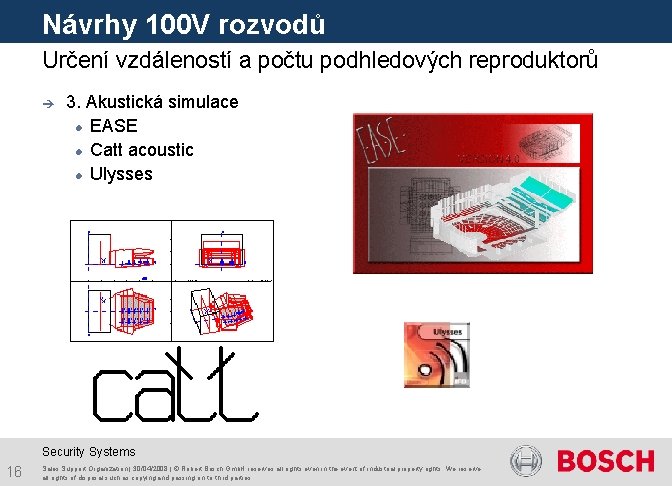 Návrhy 100 V rozvodů Určení vzdáleností a počtu podhledových reproduktorů è 3. Akustická simulace