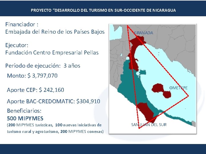PROYECTO “DESARROLLO DEL TURISMO EN SUR-OCCIDENTE DE NICARAGUA Financiador : Embajada del Reino de