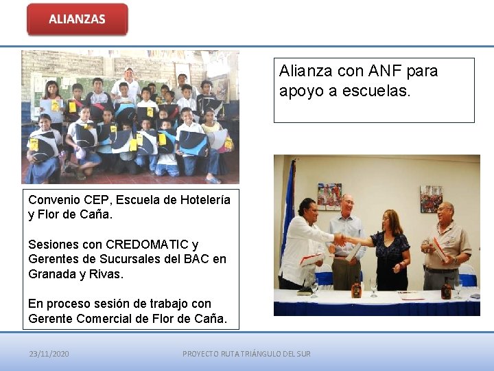 Alianza con ANF para apoyo a escuelas. Convenio CEP, Escuela de Hotelería y Flor