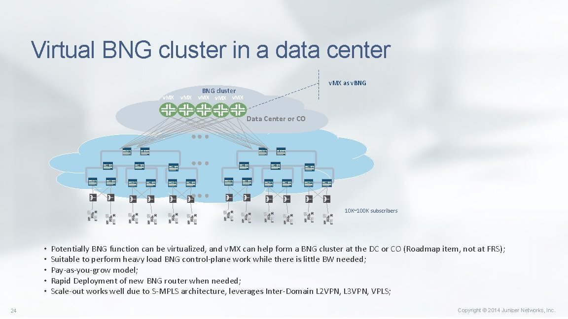 Virtual BNG cluster in a data center v. MX as v. BNG cluster v. Virtual BNG cluster in a data center v. MX as v. BNG cluster v.