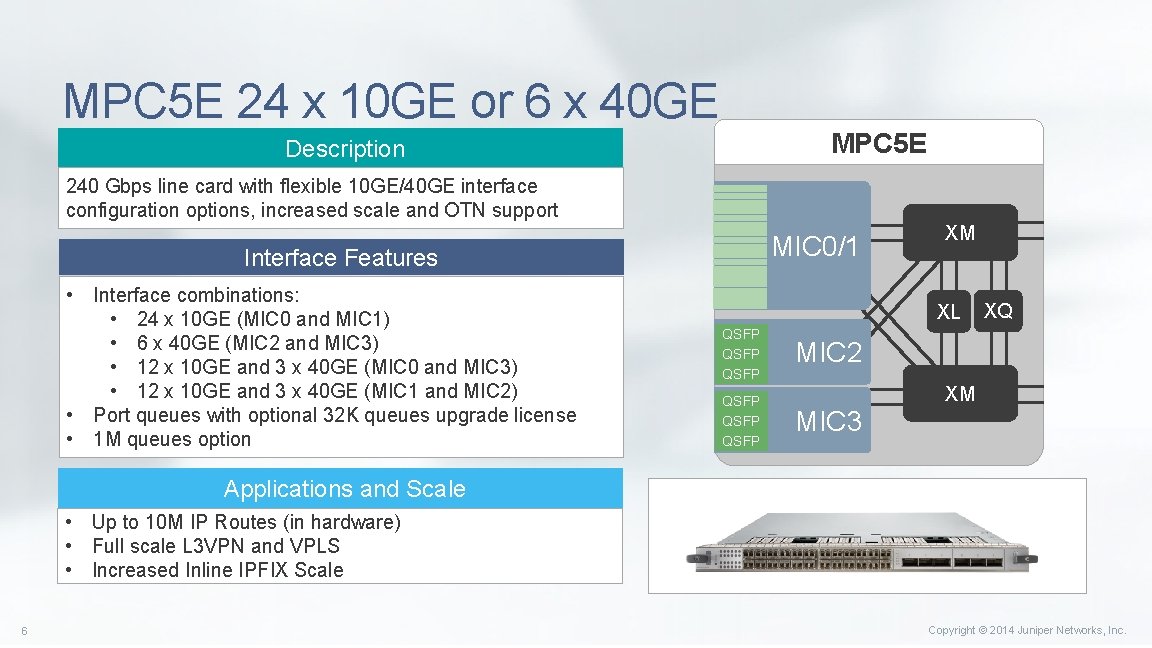 MPC 5 E 24 x 10 GE or 6 x 40 GE MPC 5 MPC 5 E 24 x 10 GE or 6 x 40 GE MPC 5