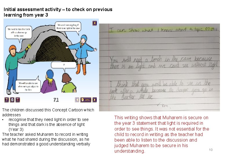 Initial assessment activity – to check on previous learning from year 3 The children