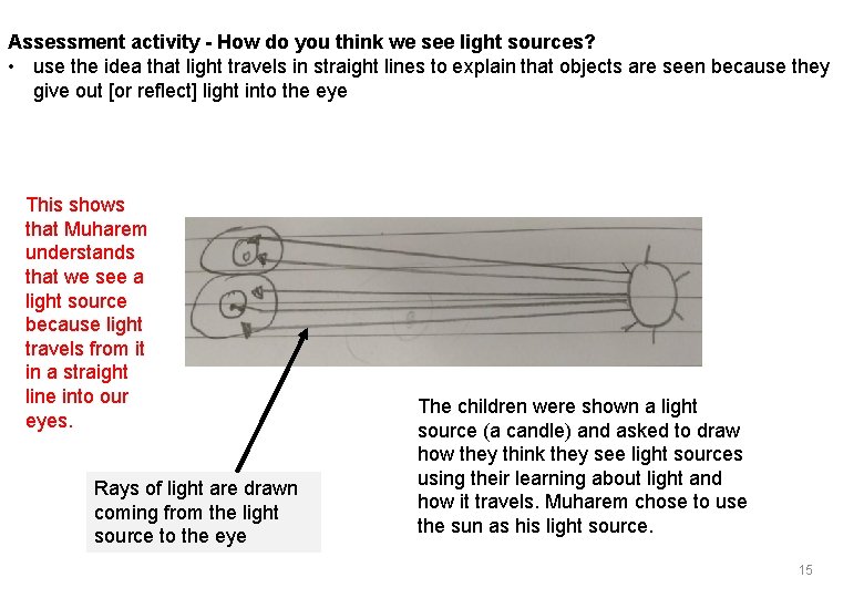 Assessment activity - How do you think we see light sources? • use the