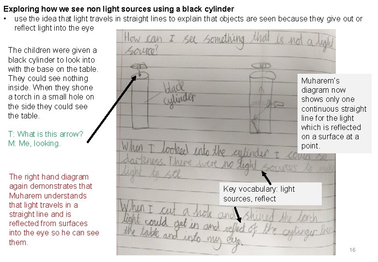 Exploring how we see non light sources using a black cylinder • use the