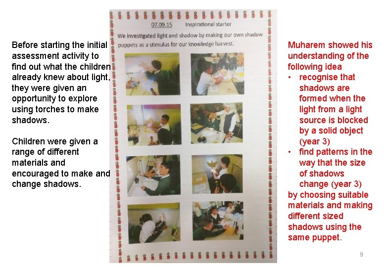 Before starting the initial assessment activity to find out what the children already knew