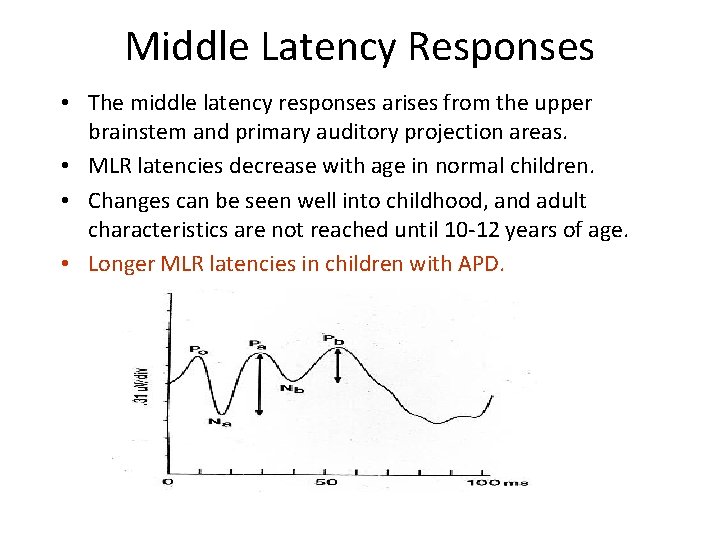 Middle Latency Responses • The middle latency responses arises from the upper brainstem and