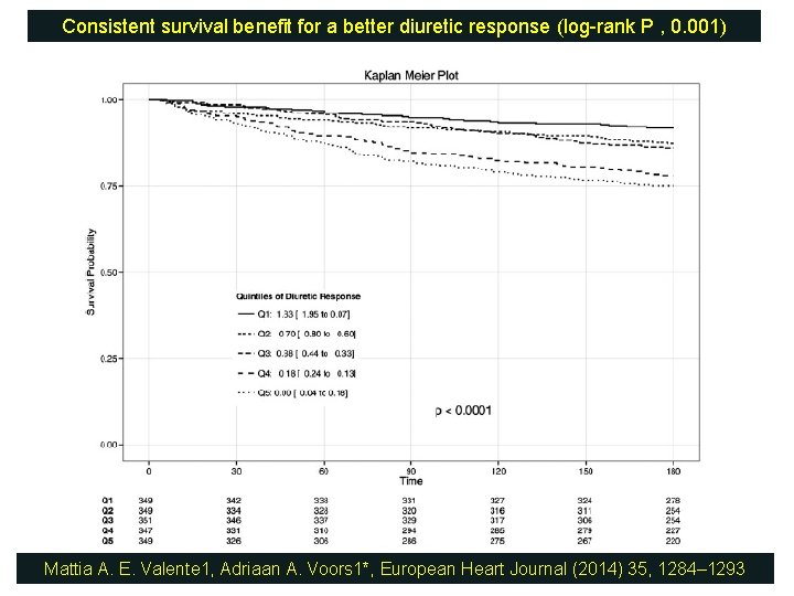 Consistent survival benefit for a better diuretic response (log-rank P , 0. 001) Mattia