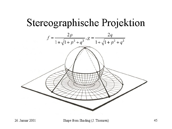 Stereographische Projektion 26. Januar 2001 Shape from Shading (J. Thomsen) 45 