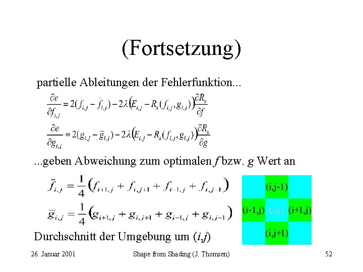 (Fortsetzung) partielle Ableitungen der Fehlerfunktion. . . geben Abweichung zum optimalen f bzw. g