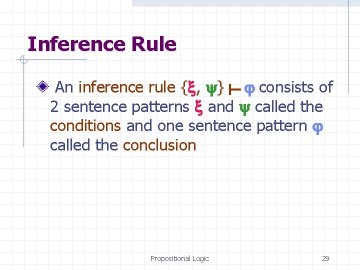 Inference Rule An inference rule { , } consists of 2 sentence patterns and