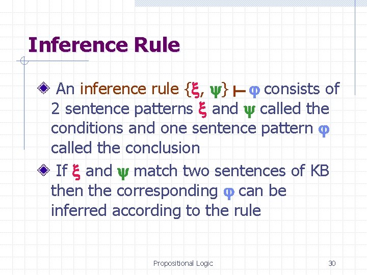 Inference Rule An inference rule { , } consists of 2 sentence patterns and