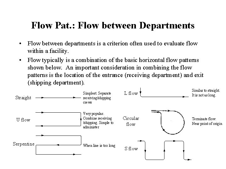 Flow Pat. : Flow between Departments • Flow between departments is a criterion often