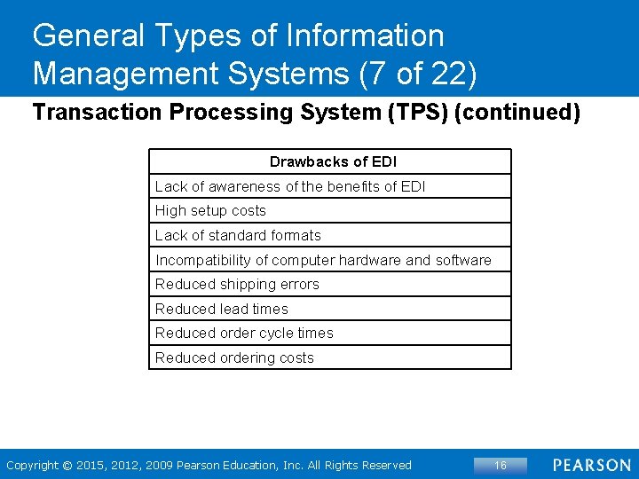 General Types of Information Management Systems (7 of 22) Transaction Processing System (TPS) (continued)