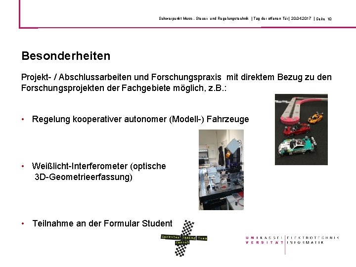 Schwerpunkt Mess-, Steuer- und Regelungstechnik | Tag der offenen Tür| 20. 04. 2017 |