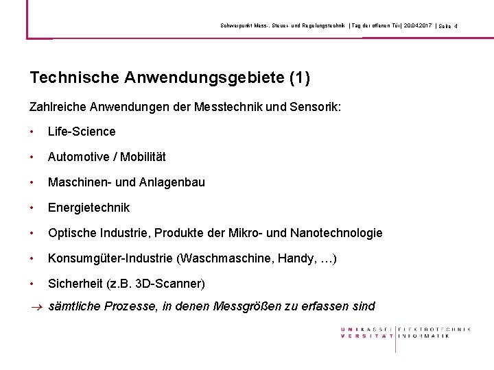 Schwerpunkt Mess-, Steuer- und Regelungstechnik | Tag der offenen Tür| 20. 04. 2017 |