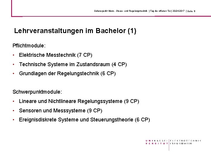 Schwerpunkt Mess-, Steuer- und Regelungstechnik | Tag der offenen Tür| 20. 04. 2017 |