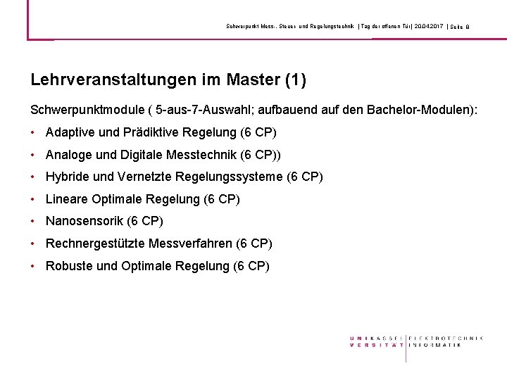 Schwerpunkt Mess-, Steuer- und Regelungstechnik | Tag der offenen Tür| 20. 04. 2017 |