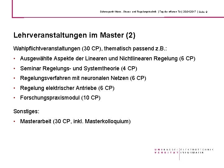 Schwerpunkt Mess-, Steuer- und Regelungstechnik | Tag der offenen Tür| 20. 04. 2017 |