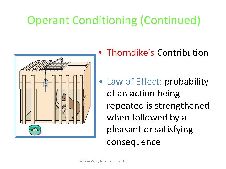 Operant Conditioning (Continued) • Thorndike’s Contribution • Law of Effect: probability of an action