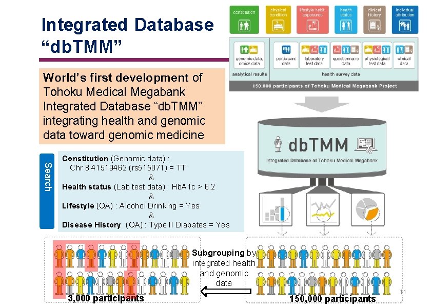 　 Integrated Database “db. TMM” 　 World’s first development of Tohoku Medical Megabank Integrated