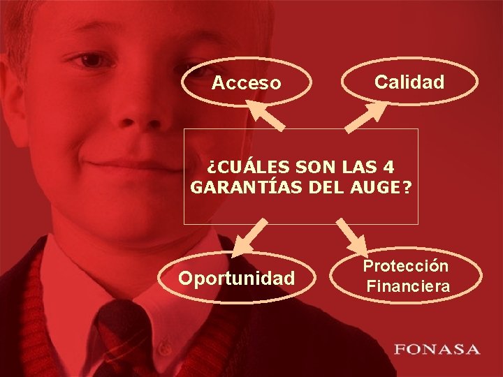 Acceso Calidad ¿CUÁLES SON LAS 4 GARANTÍAS DEL AUGE? Oportunidad Protección Financiera 