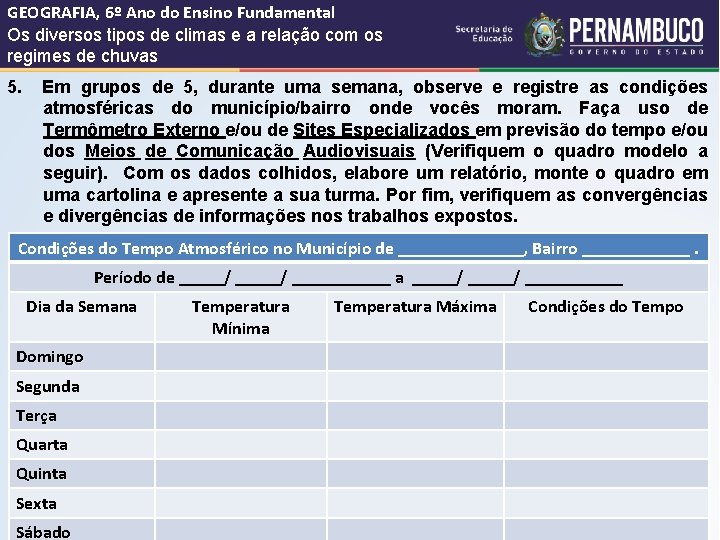 GEOGRAFIA, 6º Ano do Ensino Fundamental Os diversos tipos de climas e a relação